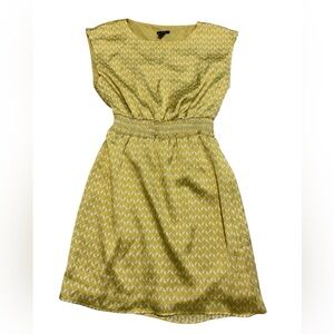 JACOB Yellow/White BirdPrint Sleeveless Mini Dress - Ruched Waist - Size M